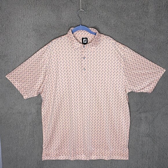FootJoy Lisle Leaping Dolphins Golf Polo Men's Sz XL Pink Gray Graphic EUC - Picture 1 of 7